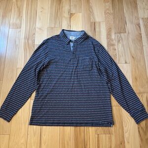 Faherty Luxe Striped Heather Polo Long Sleeve Organic Cotton Shirt XL